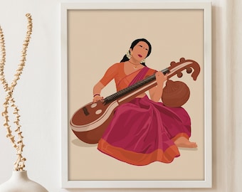 Veena Art, Indian Wall Art, Desi Art, Saraswati Veena, Indian