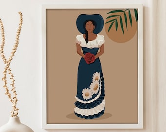 Dominican Republic Art Print, Dominican Woman Poster, Dominica Traditional Portrait, Dominican Art, Central American, Hispanic Art, Latino