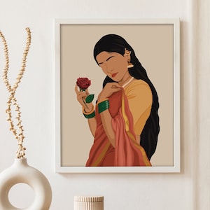 Indian Woman Wall Art, Desi Art, Indian Wall Art, Indian Woman Art, Desi Print, South Asian Woman Art, Brown Girl Art, Tamil Art, Telugu Art