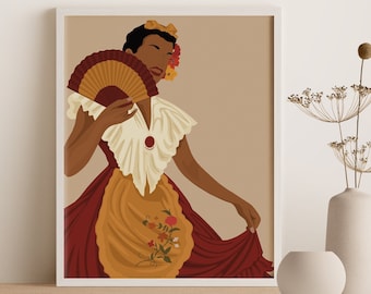 Arte de mujer mexicana, Impresión de arte mural de México, Arte hispánico, Arte folclórico, Mes de la Herencia Hispana, Arte latino, Retrato latinoamericano, Latina