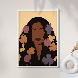 Black Art, African Art, Flower Head Woman, African American Art, Black Woman Art, Boho Wall Art, Fashion print digital, Boho Woman Wall Art
