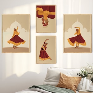 Kathak Art,  Indian Wall Art, Set of 4 Indian Dancer Art, Classical Dancer Art, Brown Girl Art, Desi Wall Art, South Asian Art, South Indian