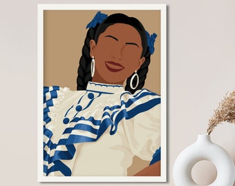 El Salvador Art Print, Salvadoran Woman Poster, Salvador Traditional Portrait, Salvadorean Art, Central American, Hispanic Art, Latino Art