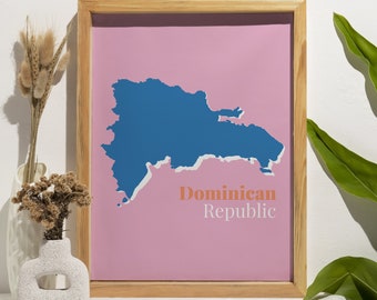 Dominicaanse Republiek kaart kunst, Dominicaanse kaart kunst aan de muur, landkaart van Dominicaanse Republiek, topografische print, reisdecor, retro kaart poster, kleurrijk