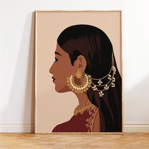 Desi Art, Indian Woman Wall Art, South Asian Print, Brown Girl Illustration, Indian Home Decor, Telugu Art, Tamil Girl Art, Bangladeshi Art