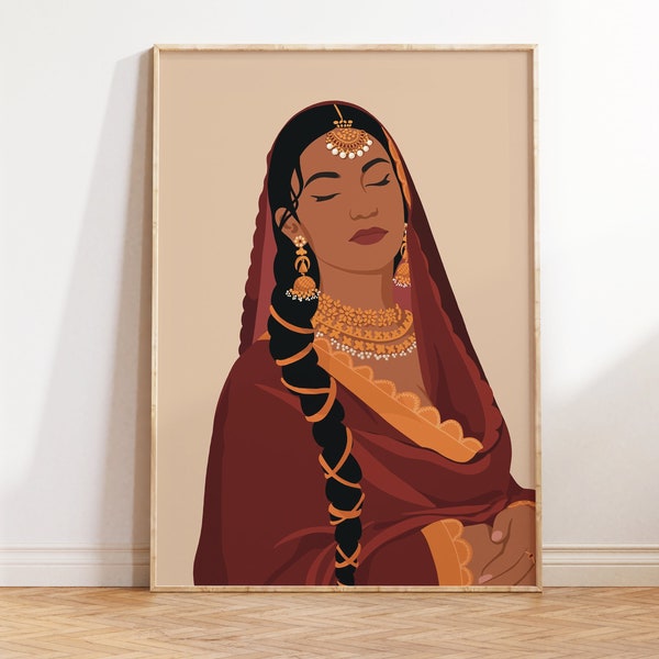 Punjabi Woman in Suit Art, Punjabi Art, Desi Art, Indian Wall Art, South Asian Art, Modern Indian Woman Art, Brown Girl Art, Pakistani Woman