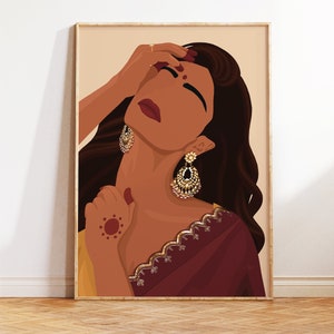 Indian Art, Desi Art, Indian Wall Art, South Asian Woman Art, Tamil Girl Art, South Indian Art, Desi Prints, Telugu Art, Brown Girl in Saree