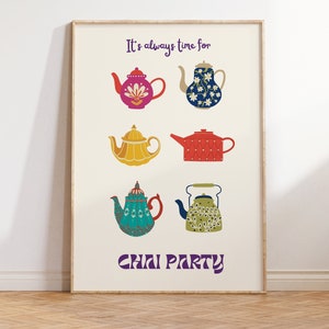 Chai Party Art, Chai Wall Art, Indian Kitchen Prints, Desi Wall Art, Indian Restaurant Art, Tea Art Print, Indian Art, Desi Art, South Asian