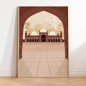 Stampa della moschea di Badshahi, arte murale del Pakistan, arte di Lahore, regalo di viaggio, stampa della moschea, stampa digitale islamica, arte Desi, arte asiatica, arredamento musulmano