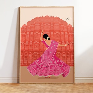 Hawa Mahal Wall Art, Indian Art, Desi Art, South Asian Art, Brown Girl, Tamil Art, Indian Woman Dancing Art, Jaipur Poster, Rajasthan Palace