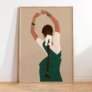 Indian Classical Dancer, Bharatanatyam Poster, Brown Girl Art, Desi Art, South Asian Woman Art, Tamil girl illustration, American Indian Art