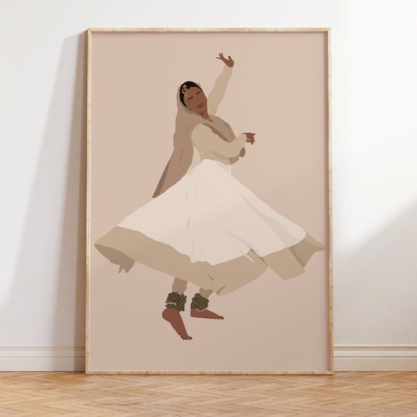 Sufi Kathak Dancer Print, South Asian Art, Brown Girl Art, India Wall Art, Indian Woman Poster, Desi Art, Ethnic Home Decor, Dances Of India