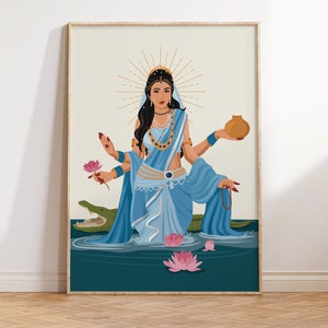 Goddess Ganga Devi Mata On Crocodile Art, Shri Gangaji, Hindu Divine Mother Goddess Ganga, Holy River Ganga, Devi Gange Maa Murty For Temple