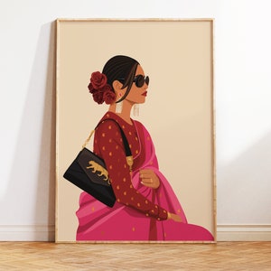 Indian Art, Desi Art, Indian Woman Wall Art, South Asian Print, South Indian Art, Desi Prints, Brown Girl, Tamil Art, Modern Boho Wall Art