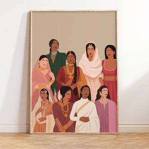 Desi Diversity Art Print, People Poster, Multicultural Art, Inclusive Art, Crowd Unity Art, Diverse South Asian, Feminist Art, Brown Girl