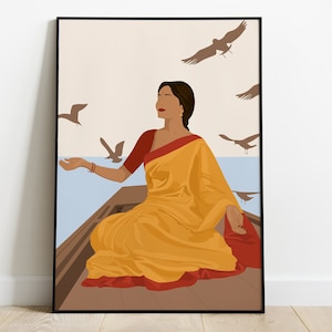 Desi Art, Indian Woman Wall Art, South Asian Art, Brown Girl Art, Modern Woman in Saree Art, South Indian Art, Tamil Art, Bollywood Poster