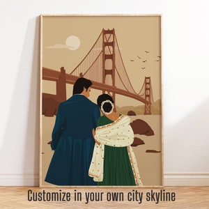 Indian Couple in London/Customise your Own City, Desi Art, Indian Art, South Asian Couple Digital Print, Valentines Gifts For him, For her