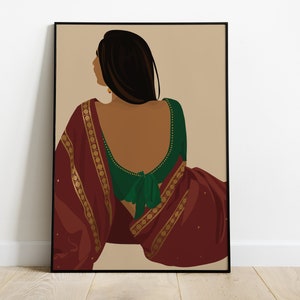 Indian Women In Saree Art, Desi Art, Indian Wall Art, South Asian Art, Tamil Girl Poster, Telugu Art, Brown Girl, Retro Art, Indian Pop Art