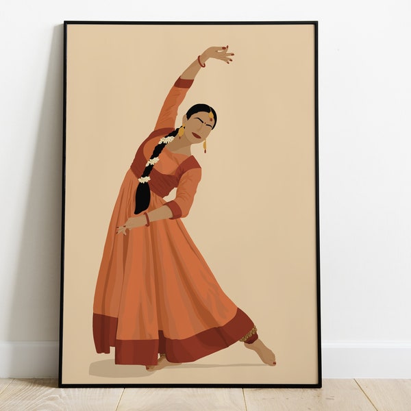 Impression danseuse kathak, art de l'Asie du Sud, art fille brune, art Desi, art fille Desi, kathak, art femme indienne, art mural indien, danses de l'Inde