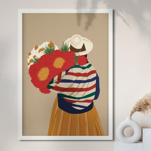 Mexican Woman Art, Mexico Wall Art Print, Hispanic Art, Folklore Art, Hispanic Heritage Month, Latino Art Prints, Latin American Portrait