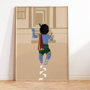 Baby Krishna walking into your house Art, Bala Krishna Art, Cute Lord Krishna Art, Desi Art, Indian Art, Hindu God, Ethnic, Pooja Room Art
