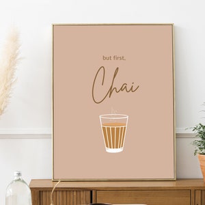 But First Chai - Indian Typography Digital Print, Desi Art, Kitchen & Dining Painting, Fun Indian Quote Decor, South Asian Housewarming Gift