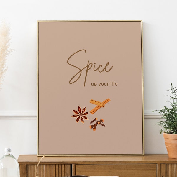 Spice up your life - Indian Typography Digital Art, Desi Art, Kitchen & Dining Wall Painting, South Asian Home Decor, Housewarming Gift