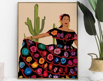 Mexican Wall Art, Chiapas Woman Print, Hispanic Art, Folklore Art, Hispanic Heritage Month, Latino Folk Art Prints, Latin American Portrait