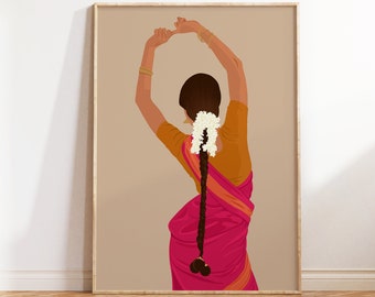 Indian Dancer Wall Art, Bharatanatyam Art, Indian Art, Brown Girl Art, Desi Art, South Asian Woman Art, Tamil Wall Art, American Indian Art