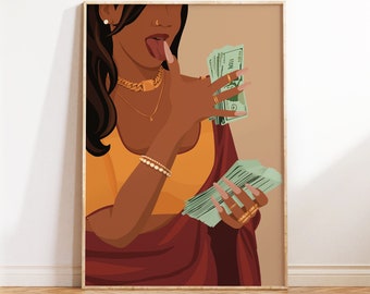 Rich Indian Woman Art, Desi Wall Art, Mom Im a Rich Man Art, Powerful South Asian Woman Art, Indian Art, Tamil Girl, Brown Girl with Money