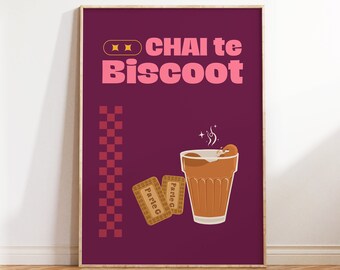 Chai te Biscoot Art, Chai Art, Tea Art Print, Indian Art, Punjabi Art, Desi Art, Kitchen & Dining Art, Restaurant Poster, South Asian Art