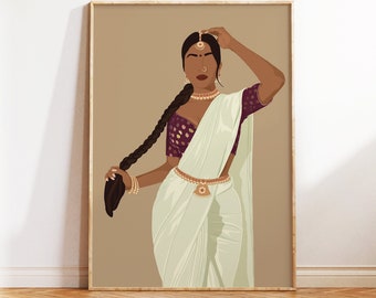 Desi Art, Modern Indian Woman in Saree Art, Brown Girl Art, South Asia Art, Tamil Art, Indian Art, Desi Woman, Telugu Art,  Bangladeshi Art