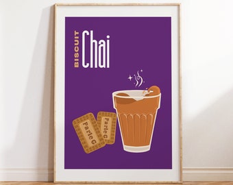 Chai Biscuit Art, Chai Art, Tea Art Print, Indian Art, Retro Art, Pop Art, Desi Art, Kitchen & Dining Art, Restaurant Poster, South Asian