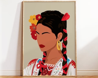 Mexican Woman Art, Mexico Wall Art Print, Hispanic Art, Folklore Art, Hispanic Heritage Month, Latino Art Prints, Latin American Portrait