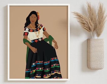 Arte de la mujer latina, arte de la mujer tabasqueña, arte de la mujer hispana, arte popular mexicano, arte mexicano, retrato latinoamericano, arte latino, arte sudamericano