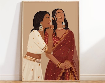 Indian Sisters Art, Desi Best Friends Art, Desi Art, Indian Wall Art, South Asian Women Print, Desi Roommate Gift, Indian Bridesmaid Gifts