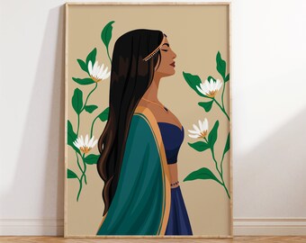 Arte Desi, póster de mujer del sur de Asia, arte indio, decoración del hogar tamil, chica morena