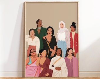 Desi Diversity Art Print, People Poster, Multicultural Art, Inclusive Art, Crowd Unity Art, Diverse South Asian, Feminist Art, Brown Girl