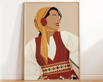 Macedonia Wall Art, Macedonian Folk Dancers, Macedonian Woman Poster, Macedonian Folklore Art, Berovka Dance Digital Art, Balkan Home Decor