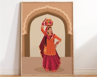 Punjabi Woman Art, Jago Dance Print, Desi Art, Indian Art, Punjabi Culture Portrait, Dance Of Punjab, Sikh Wedding Dance Decor, South Asian