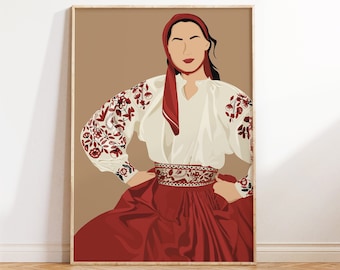 Macedonia Wall Art, Macedonian Folk Dancers, Macedonian Woman Poster, Macedonian Folklore Art, Berovka Dance Digital Art, Balkan Home Decor