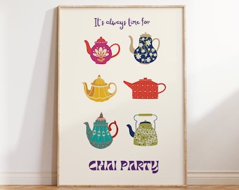 Chai Party Art, Chai Wall Art, Indian Kitchen Prints, Desi Wall Art, Indian Restaurant Art, Tea Art Print, Indian Art, Desi Art, South Asian