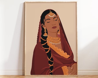 Punjabi Woman in Suit Art, Punjabi Art, Desi Art, Indian Wall Art, South Asian Art, Modern Indian Woman Art, Brown Girl Art, Pakistani Woman