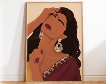 Indian Art, Desi Art, Indian Wall Art, South Asian Woman Art, Tamil Girl Art, South Indian Art, Desi Prints, Telugu Art, Brown Girl in Saree