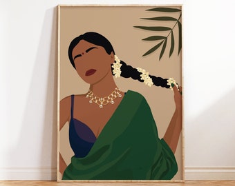 Desi Art, Modern Indian Woman in Saree Art, Brown Girl Art, South Asia Art, Tamil Art, Indian Art, Desi Woman, Telugu Art,  Bangladeshi Art,