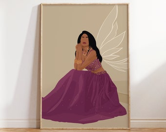 Indian Woman Art, Butterfly Art, Desi Art, South Asian Wall Art, Brown Girl Prints, South Indian Art, Tamil Girl Art, Modern Indian Prints