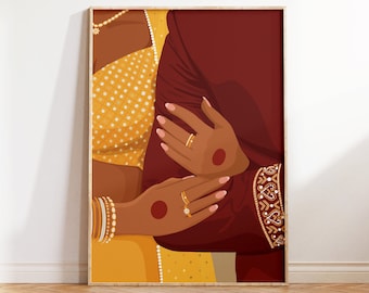 Indian Couple Art, Indian wedding couple, Indian bride and groom, Indian Art, Desi Art, Indian Wall Art, South Asian Art, South Indian Art