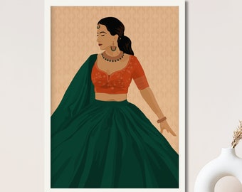 Indian Woman Art, Desi Art, South Asian, South Indian Art Decor, Tamil Art, Brown Girl, Indian Wall Art, Punjabi Woman Print, Pakistani Art