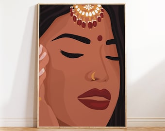 Desi Art, Indian Art, Indian Wall Art, South Asian Art, Tamil Girl Art, Asian Art, South Indian Art, Brown Girl, Desi Digital Print, Telugu
