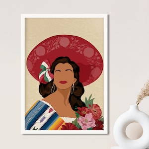 Latina Art, Mexican Woman Art, Mexico Wall Art Print, Hispanic Art, Folklore Art, Hispanic Heritage Month, Latino Wall Art, Latin American